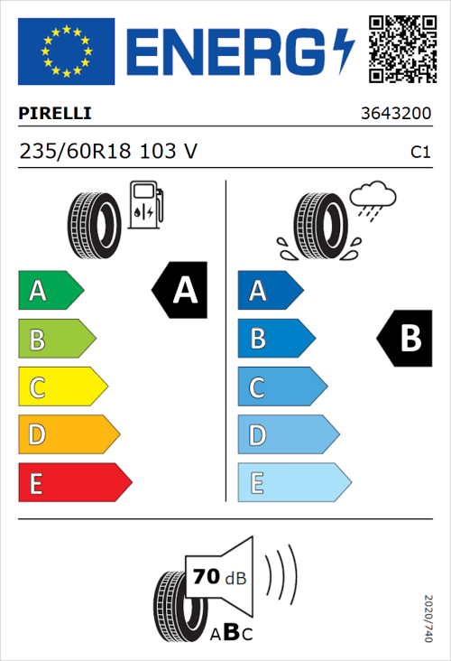 Tyre Label for Pirelli Scorpion Verde 235/60R18 103V