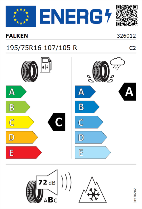 Tyre Label for Falken Eurowinter HS01 195/75R16 107/105R