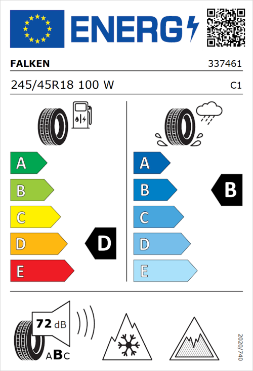 Tyre Label for Falken Eurowinter HS01 245/45R18 100W