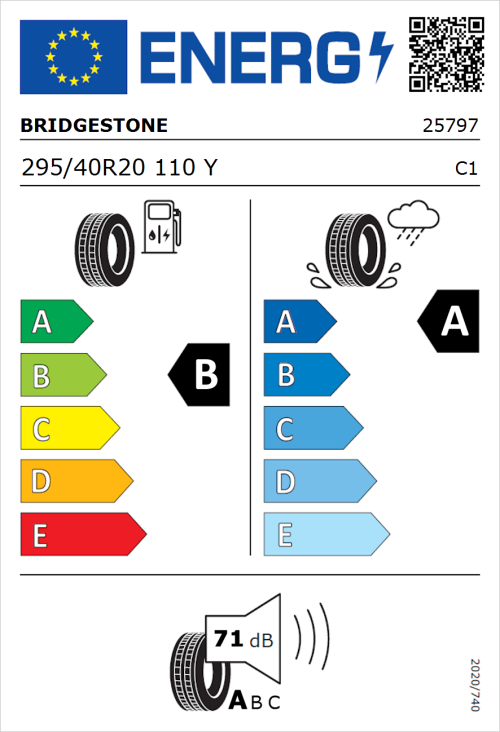 Tyre Label for Bridgestone Potenza Sport 295/40R20 110Y