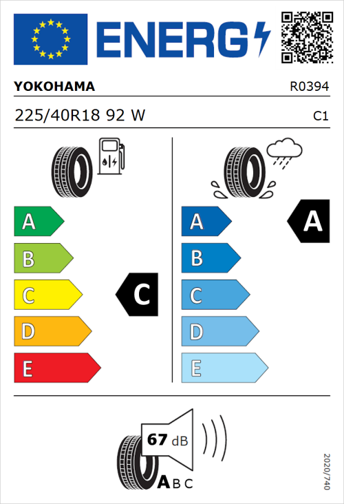 Tyre Label for Yokohama Advan Fleva V701 225/40R18 92W
