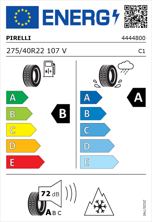 Tyre Label for Pirelli P Zero Winter 2 275/40R22 107V