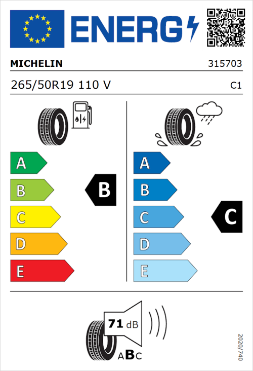 Tyre Label for Michelin Latitude Tour HP 265/50R19 110V