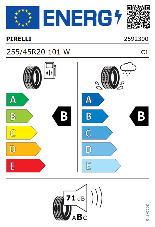 Tyre Label for Pirelli Scorpion Verde 255/45R20 101W