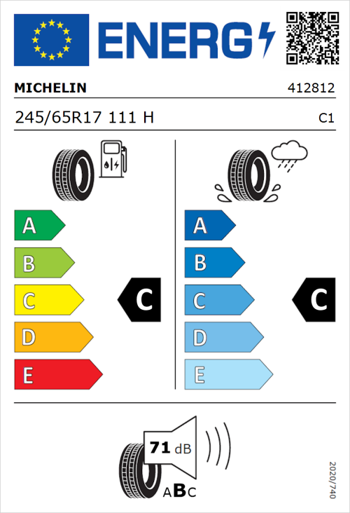 Tyre Label for Michelin Latitude Cross 245/65R17 111H